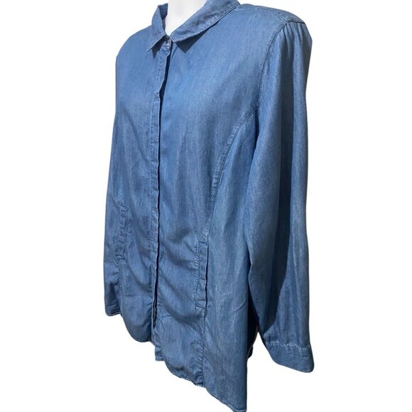 Intro Womens Shirt 2X Chambray Long Sleeve Button Up Collared Country Coastal - Picture 3 of 9
